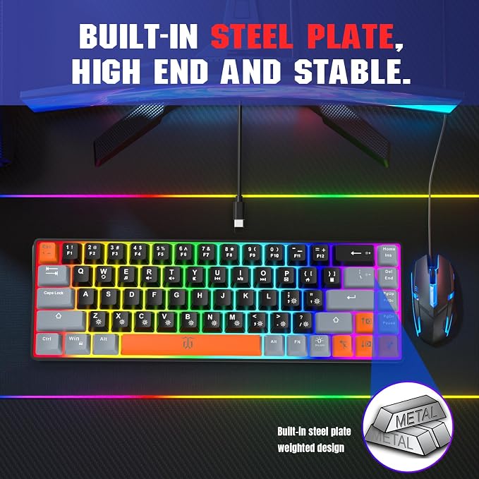 Snpurdiri 60% Percent Gaming Keyboard (68 Keys, Black-Grey-Orange) | Compact RGB Backlit Small Gaming Keyboard for Windows, PC, Laptop - Image 6