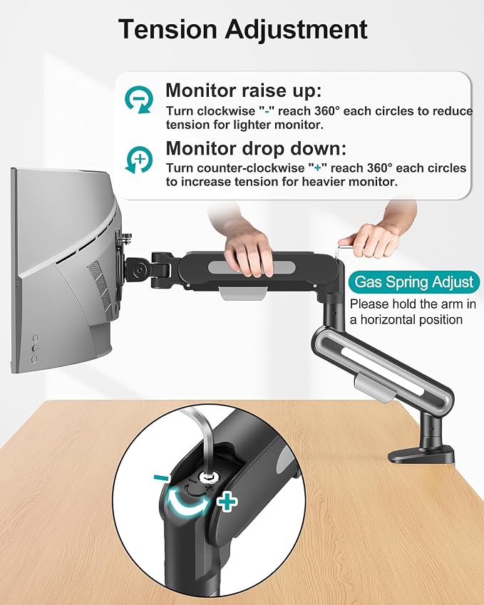 MOUNT PRO Single Monitor Desk Mount for Max 40 Inch Screens, Adjustable Gas Spring Monitor Arm Holds up to 26.5lbs, Computer Monitor Stand with Clamp and Grommet Base, VESA Mount 75x75mm/100x100mm - Image 8