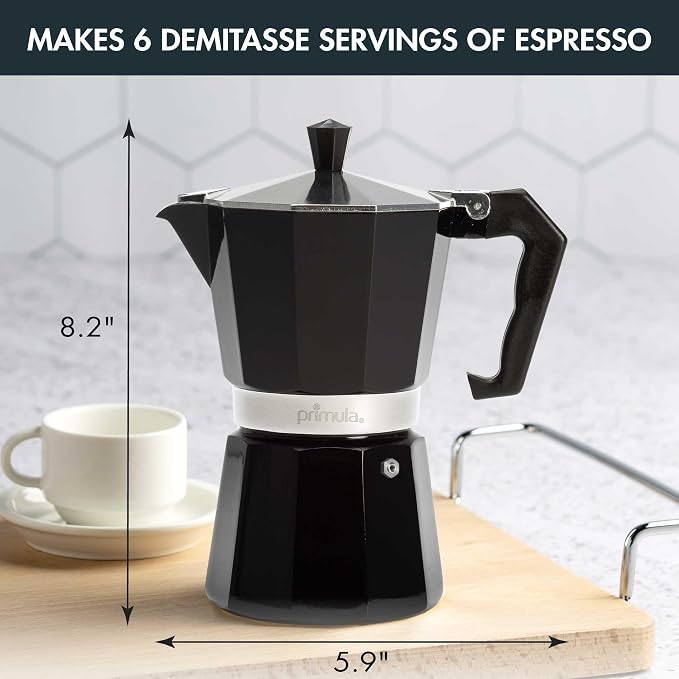Primula Classic Moka Pot Stovetop Espresso and Coffee Maker, Italian and Cuban Cafetera for Rich Espresso Brewing, Durable Aluminum Greca Coffee Maker with Easy Grip Handle, 6-Cup, Black - Image 5