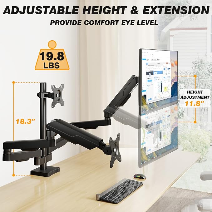 5Rcom Triple Monitor Mount Stand for 17-34 Inch Computer Screens | Gas Spring Full Motion Arms, Each Holds 22lbs, Compatible 75/100mm VESA Mount - Image 4