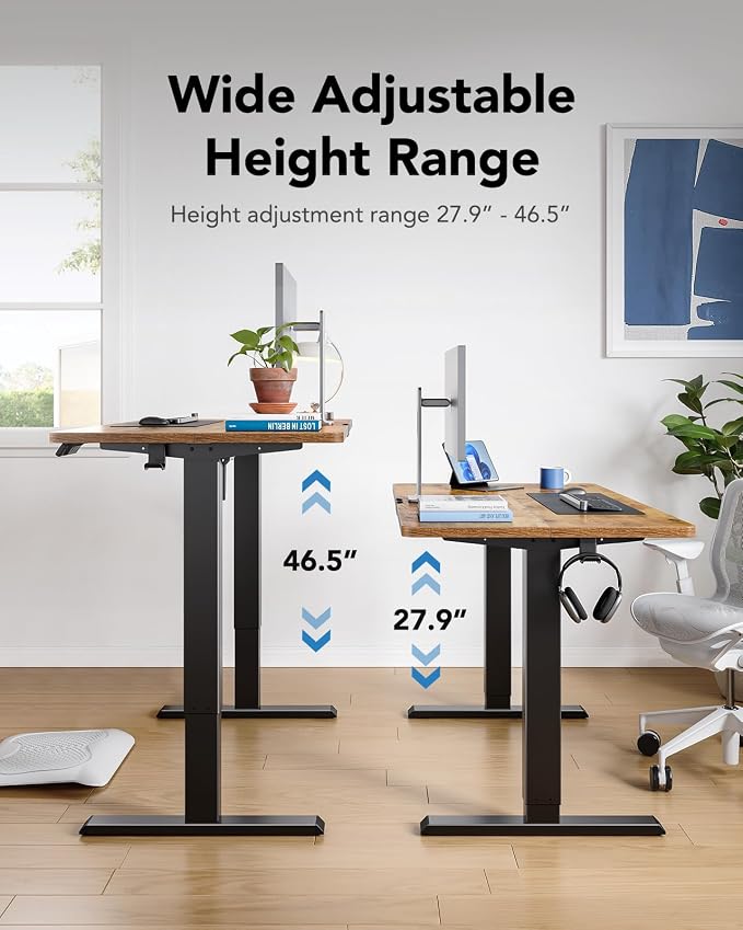 HUANUO Electric Standing Desk,47" x 28" Height Adjustable Desk, 4 Memory Height Settings, Sit to Stand Up Desk for Home Office, with Headphone Hook, Cable Manager, Black - Image 4