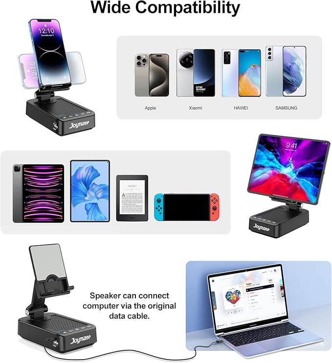 Gifts for Men Women, Phone Stand with Bluetooth Speaker and Charging Function 360° Rotable Angle Adjustable Cell Phone Holder with HD Stereo Sound Fits All Phones,Tablet (Black) - Image 5