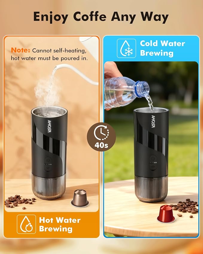 All in 1 Portable Electric Espresso Machine & Coffee Grinder & Milk Frother | Mini Compact Travel Coffee Maker Set for Ground Coffee & NS Capsules，Ideal for Camping, Car, RV, Hiking, Office, Home, Gift - Image 5