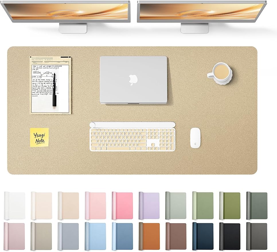 YSAGi Leather Desk Pad Protector, Office Desk Mat, Large Mouse Pad, Non-Slip PU Leather Desk Blotter, Laptop Desk Pad, Waterproof Desk Writing Pad for Office and Home (Gold,47.2" x 23.6") by YSAGi