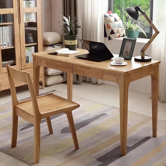 Solid Wood Desk with Drawers, Small Computer Desk for Small Spaces, Gaming Study Home Office Desks for Work, Student PC Desk for Bedroom, Escritorios para Cuartos (Wood Color, 47inch) - Image 3