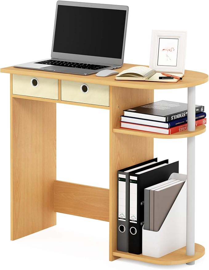 Furinno Go Green 32-Inch Oak Computer Desk, Office Desk with 2 Side Shelves and Storage Bins, Rectangular Home Office Desk, Gaming Desk for Home Office, Bedroom, Study Room, Light Beech - Image 3