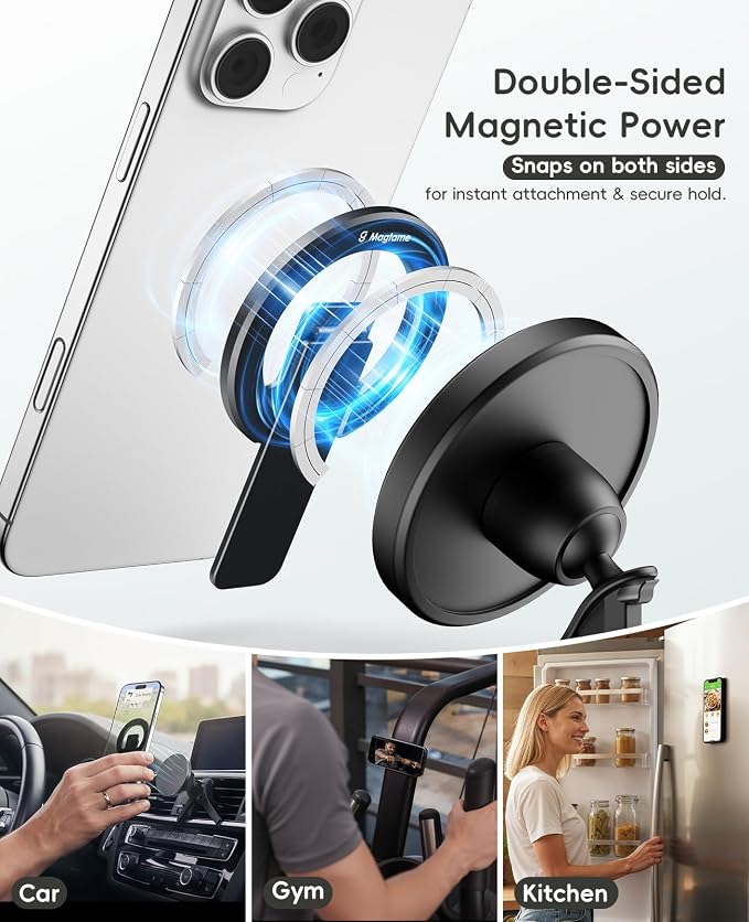 Dual-Sided Magnetic Phone Stand for MagSafe, Adjustable Kickstand Phone Foldable Holder Grip with Strong Magnet Compatible with Car Mounts Gym Equipment for iPhone 17/16/15/14/13 Series, Black - Image 3
