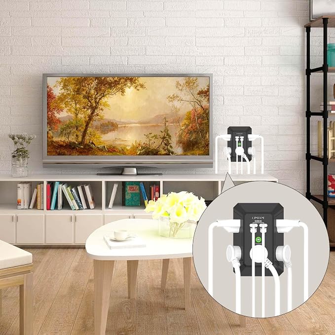 USB Wall Charger, Surge Protector, QINLIANF 5 Outlet Extender with 4 USB Charging Ports(2U2C) 3-Sided 1680J Power Strip Multi Plug Outlets Wall Adapter Spaced for Home Travel Office,Black - Image 3