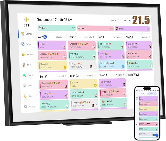 Smart Digital Calendar: 21.5-Inch Electronic Wall Calendars & Chore Chart, Full HD Interactive Touchscreen Display for Family Schedules Planner,Seamless Scheduling/Organizing-Wall/Desk Mountable-Black by LiviNGPAi