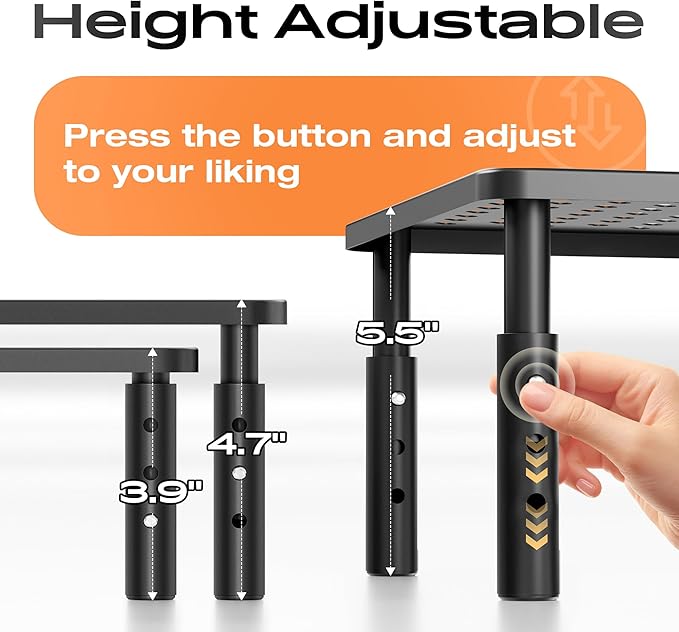 Computer Monitor Stand Riser for Desk, 3 Height Adjustable PC Laptop TV Desktop Monitor Stand Shelf, Metal Printer Table with Phone Holder, Stand Riser for Desk, Office Desk Organizers and Accessories, 1 Pack - Image 2