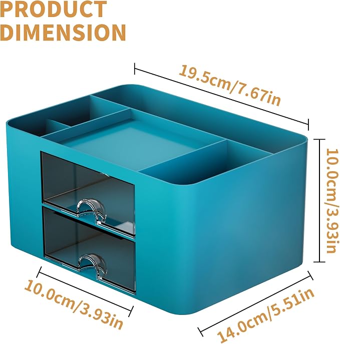 Marbrasse Pen Organizer with 2 Drawer, Multi-Functional Pencil Holder for Desk, Desk Organizers and Accessories with 5 Compartments + Drawer for Office Art Supplies (Dark Green) - Image 4