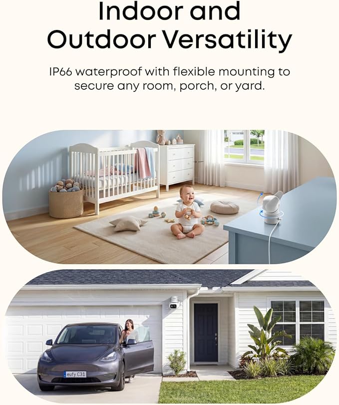 eufy Security Indoor&Outdoor Camera C31,2-Pack with HomeBase Mini(64GB Included),IP66,Spotlight-Free Color Night Vision,360°Pan&Tilt, AutoTracking,Human/Car/Pet/Cry Detection,24/7 Recording - Image 6