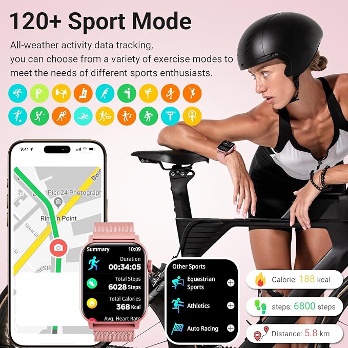 Trendia Smart Watches for Women - 1.83'' HD 2026 Fitness Tracker with Answer and Make Calls with Heart Rate Sleep SpO2 Monitor 120+ Sport Modes IP68 Waterproof and Compatible iPhone and Android Pink - Image 5