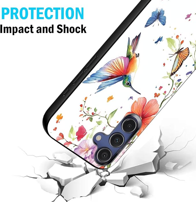 Designed for Galaxy S25 FE Phone Case,Slim Silicone Shockproof Protective Case for Galaxy S25 FE 6.7 inch,Flowers and Hummingbirds Design - Image 2