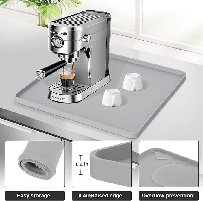 Silicone Coffee Mat 16"x16", Single Piece Anti-Vibration Under Coffee Maker Mat, Non-Slip Espresso Machine Mat with 10mm Raised Edge, Noise Reduction Countertop Protector, Fits Breville Ninja Keurig - Image 4