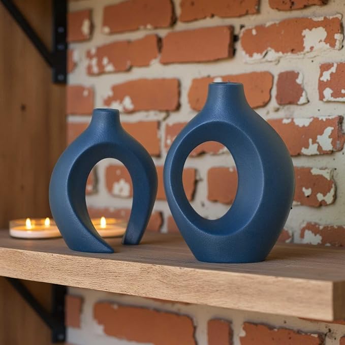 Lvases Snuggle Hollow Ceramic Flower Vase, Minimalist Decorative Vases of 2 | 8.4" Nordic Boho Home Decor Vase for Modern Aesthetic Ins Style Living Room Coffee Table Centerpieces Pampas Grass Decoration - Image 5