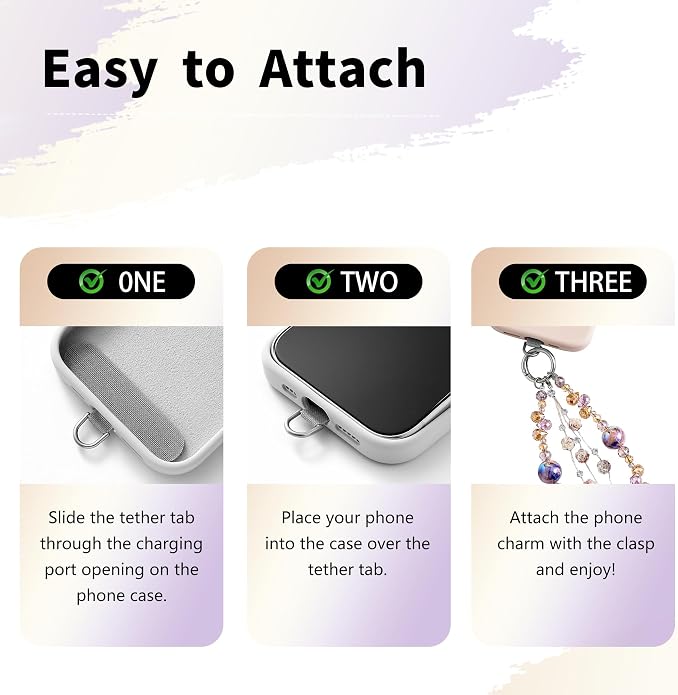 Phone Charm with Beaded Crystals, Anti-Theft Phone Strap, Hands-Free & Detachable Cellphone Lanyard, Cellphone Chain Wristlet with Tether Tab - Image 4