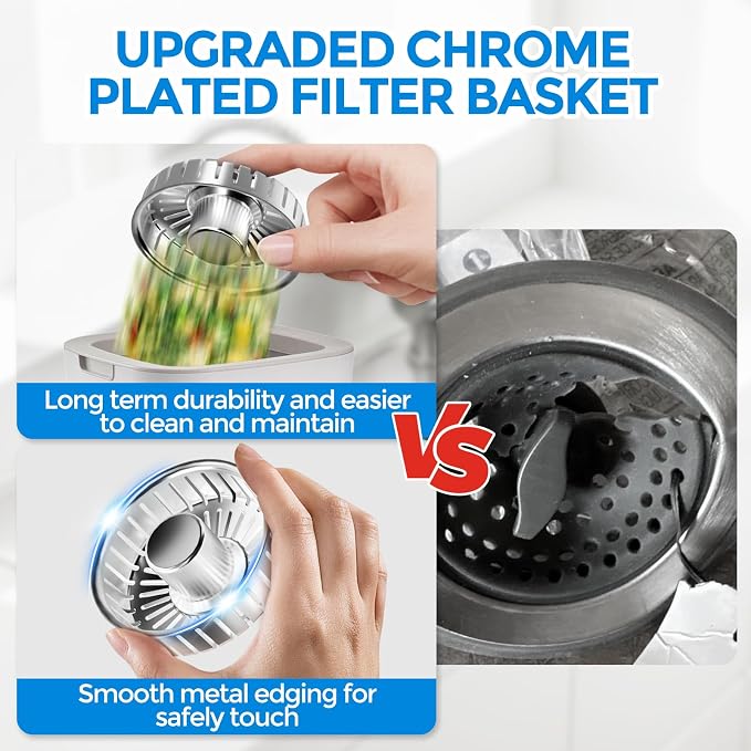 zaa 3 in 1 Kitchen Sink Drain Strainer Stopper Removable Basket Pop-Up | Kitchen Sink Accessories 2 Pack Brushed Silver Stainless - Food Catcher, Odor-Blocking Seal, Fits 3.5" Drain - Image 5