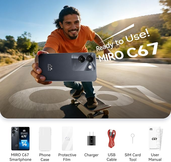 MIRO Smartphone Ultra-Light 6.75" Big Screen 4G+64GB Internal(1TB Expandable Storage) 13MP AI Dual Camera 5MP Front Cam 4900mAh Battery Android 14 Dual SIM Global Compatible(Black) - Image 7