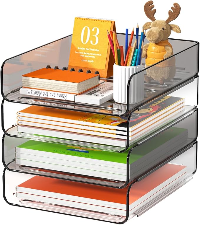 FANXIYQ 4-Tier Acrylic Paper Tray Organizer, 2-Tone Office Paper Organizer | Stackable, Tool-Free Design with 2-4 Tiers for A4 Paper, Files, Books and Mail; Ideal for School, Home Office and Study Room by FANXIYQ
