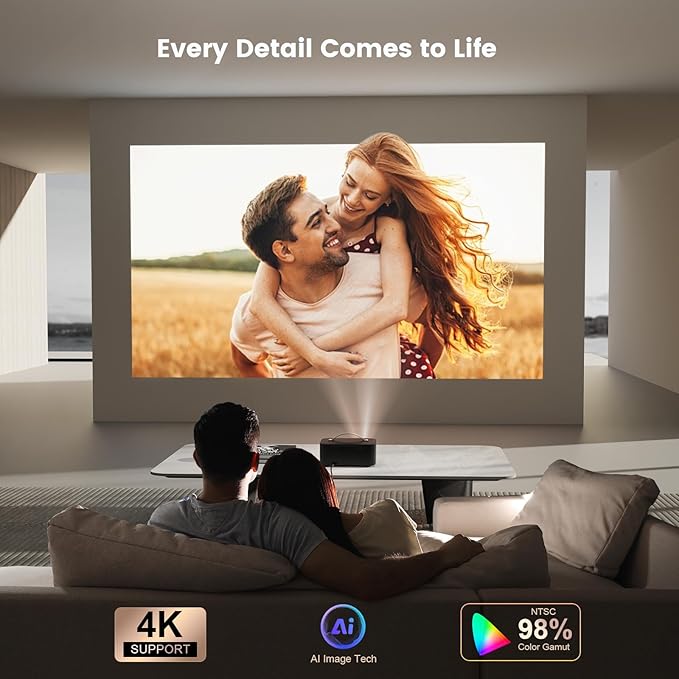Outdoor-Projector-4K with WiFi and Bluetooth: [3000 Brightness/50W DoIby/Built-in APPs] Portable-Projector Smart OS 2.0&AI Auto Focus, ONOAYO Movie Proyector Compatible with Netflix/YouTube/PrimeVideo - Image 4
