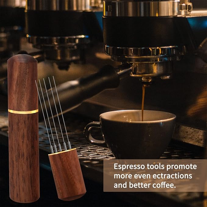Zolunu Espresso Coffee Stirrer 5 Needles 0.4mm Espresso Distribution Tools, Natural Wood Handle and Stand - Image 5