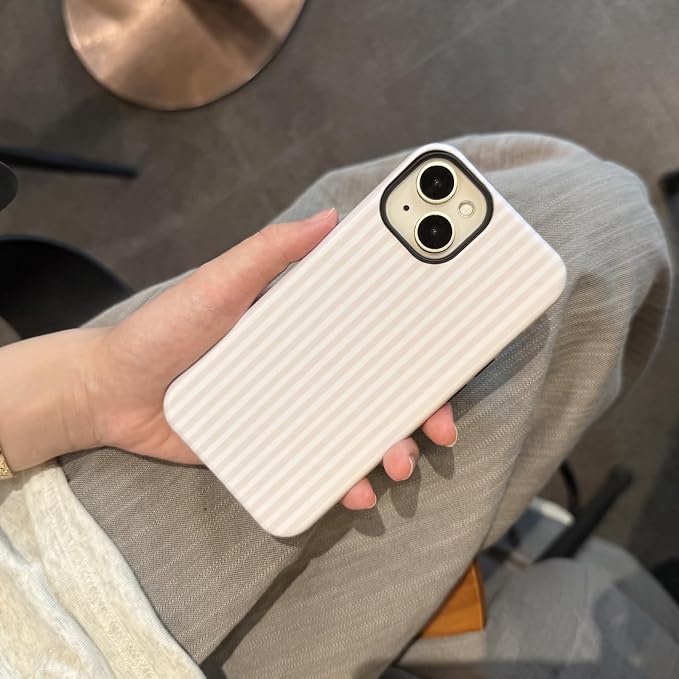 for iPhone 15 Plus/14 Plus Case Striped Cute Aesthetics Phone Case Trendy Protective Shockproof Cover for iPhone 15 Plus/14 Plus White - Image 6