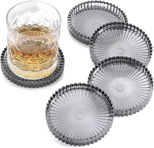 Modern Clear Coaster Set of 5- Glass Coasters for Drinks Crystal Coasters Round Cup Coasters Coffee Table Decor for Office, Kitchen, Bar, Dining Room, Living Room, Patio (Clear Black) by Unknown