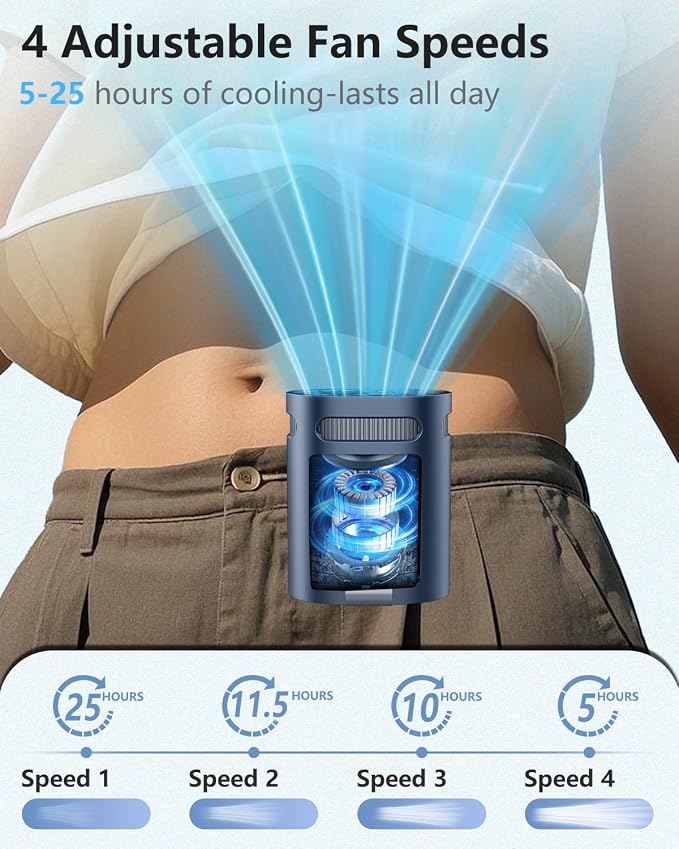 Portable Waist Fan Clip on-4-Speed Strong Airflow,Personal Fan Rechargeable with up to 25H of Working Time,Wearable Shirt Belt Hip Back Body Fans,Cooling Neck Cooler Ac for Camping, Outdoor, Jobsite - Image 2