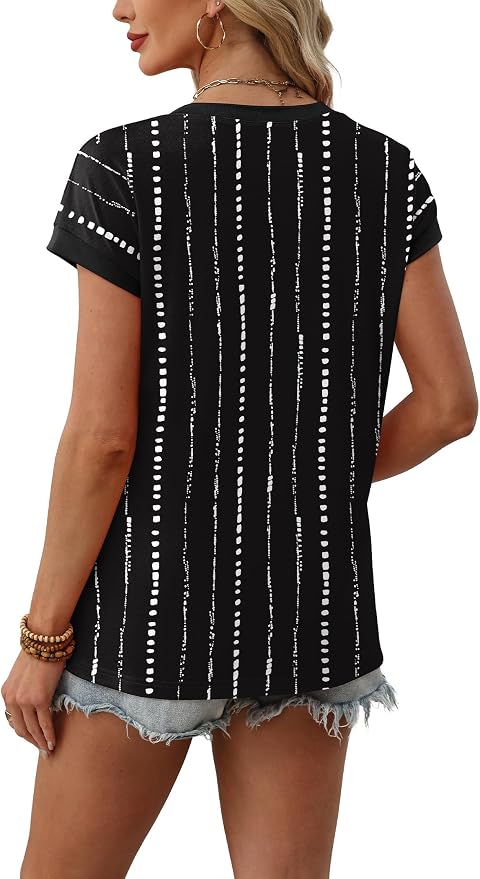 WIHOLL Womens Summer Tops 2026 Cap Short Sleeve Shirs V Neck T Shirts Fashion Beach Vacation Clothes Color Block - Image 5
