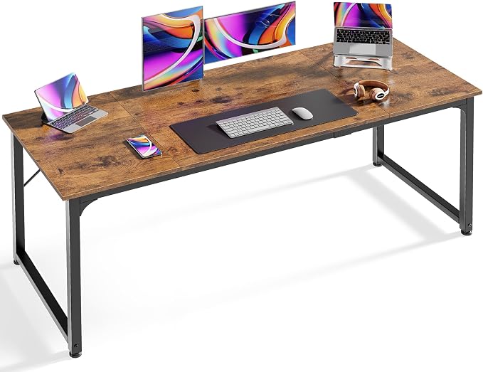Huuger Computer Desk, 63 Inch Office Desk, Gaming Desk with Storage, Writing Desk Work Desk for Home Office, Study, Modern Simple Desk, Large Legroom, Metal Frame, Rustic Brown by Huuger