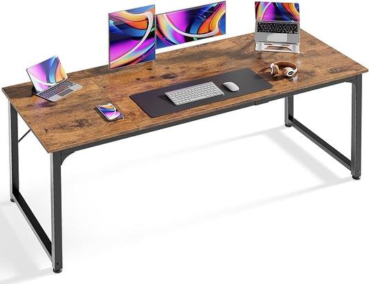 Huuger Computer Desk, 63 Inch Office Desk, Gaming Desk with Storage, Writing Desk Work Desk for Home Office, Study, Modern Simple Desk, Large Legroom, Metal Frame, Rustic Brown by Huuger