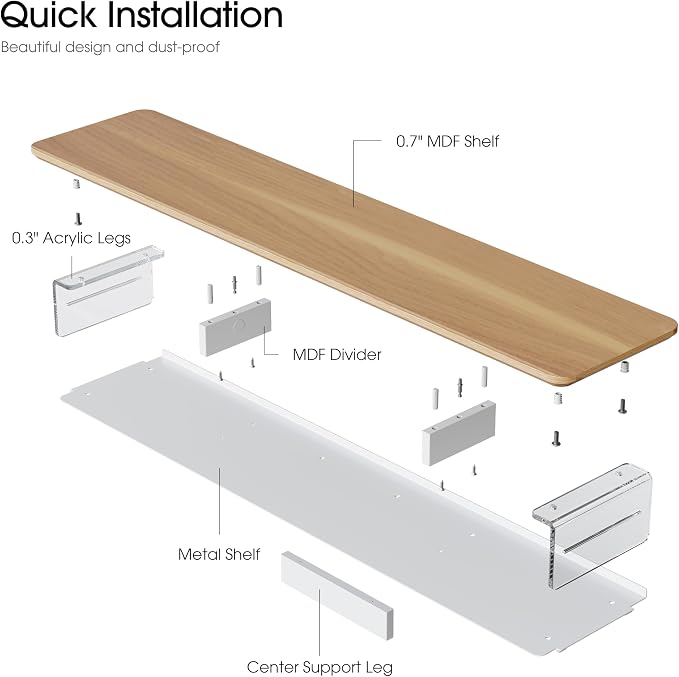Fenge 42.5" Dual Monitor Stand with Clear Acrylic Legs, Dark Oak | Clear acrylic, storage compartment, 2-tier home office monitor riser, wide large desktop shelf fit monitor/laptop/printer - Image 6