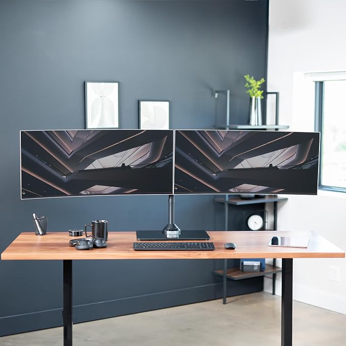 VIVO Freestanding Dual Ultrawide Monitor Stand with Sleek Glass Base and Adjustable Arms, 2 Screens up to 38 inches and 22 lbs Each, Black, STAND-V038FG - Image 8