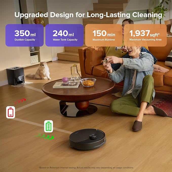 roborock Q10 S5+ Robot Vacuum and Mop, 10,000Pa Suction | Upgraded from Q8 max+, 70-Day Self-Emptying, Obstacle Avoidance, Sonic Mopping, Dual Anti-Tangle Design, Auto Mop Lift, Black - Image 9