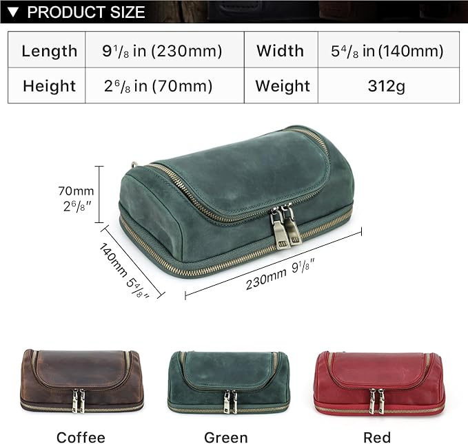 Hiram Handmade Crazy Horse Leather Tech Organizer Travel Case – Accessories Organiser Bag for Laptop, Tablet & Cell Phone, Double Compartment Charger Organizer Travel Case Green - Image 2