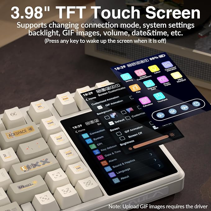 Aula L99 Wireless Mechanical Gaming Creamy Keyboard with Smart Touch Screen | Tri-Mode Hot Swappable Custom Keyboard,RGB Backlit,PBT Keycap,Gasket Mount Creamy Sounding Keyboards for Office PC,84 Keys - Image 3