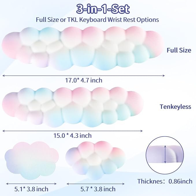 Sushret Cloud Wrist Rest Keyboard, Cloud Keyboard Wrist Pad Set with PU Leather Memory Foam, Cute Arm Rest for Palm Support, PC/Gaming Desk Accessories/Office Setup/Computer Hand Cushion - Rainbow - Image 7