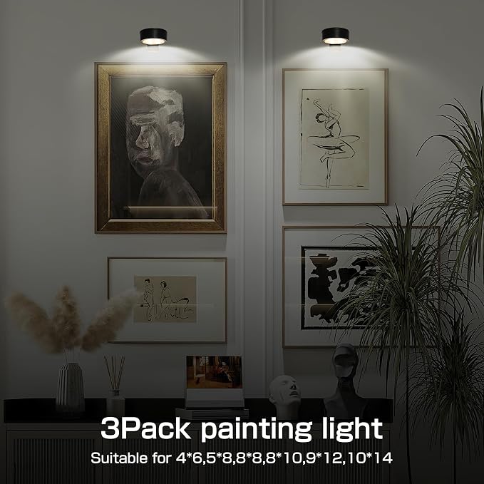 2-Pack Picture Light for Paintings Battery Operated Art Light with Remotes,3 Lighting Display Light,Magnetic Dimmable and Timer Wall Light for Picture Artworking Frame Portrait,LED Puck Lights-Black - Image 4