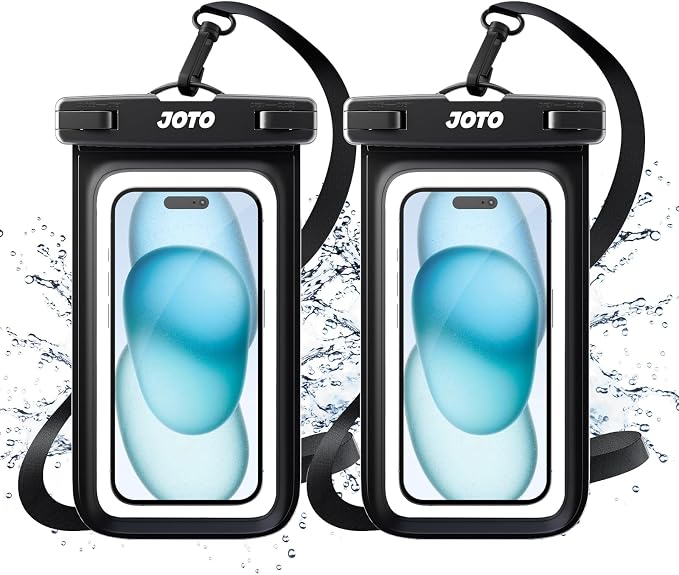 JOTO 2 Pack Universal Waterproof Phone Case for iPhone 17 Air 16 15 14 13 12 11 Plus Pro Max, IPX8 Cellphone Dry Bag XR X SE, Galaxy S23 S22 S21 S20+ S20 S10 Plus Note, Pixel up to 7" -Black by JOTO