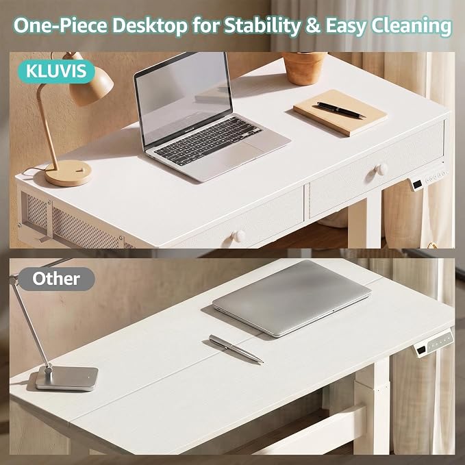 White Electric Standing Desk with Drawers, 32 Inch Small Adjustable Desk with Storage, Stand Up Computer Study Writing Desks for Small Space Home Office Bedroom, Sit Stand Work Desks for Walking Pad - Image 4