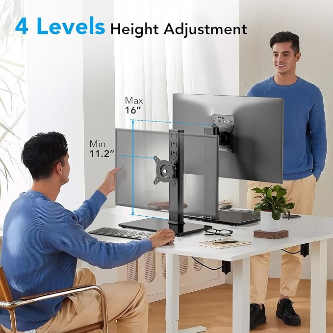 AX WABER Single Monitor Desk Stand Free-Standing Desk Mount Arm Riser for 13 inch to 32 inch Screen Freestanding VESA Mount Base, Adjustable Height, Tilt, Swivel, Rotation, Black AX05TB01 - Image 3