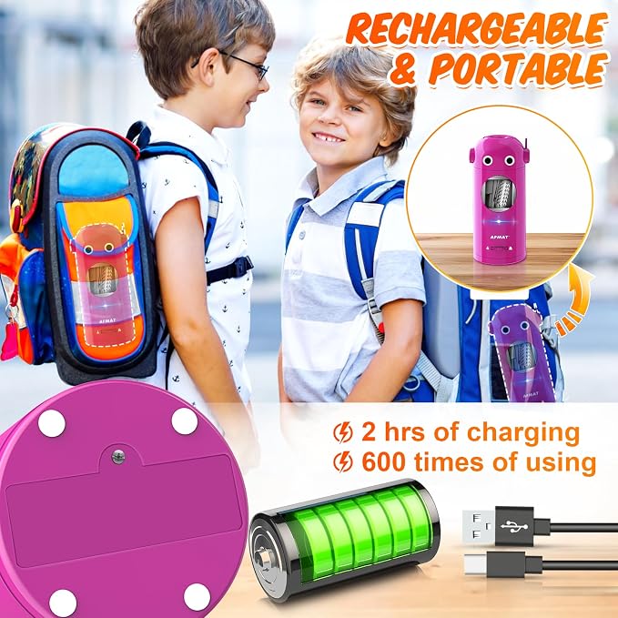 AFMAT Electric Pencil Sharpener for Colored Pencils 7-11.5mm, Fully Automatic Robot Pencil Sharpener, Auto in & Out, Rechargeable Hands-Free for Classroom/Home/Office, Battery Operated, PSX5RB, Pink - Image 5
