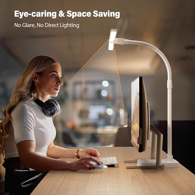 LED Desk Lamp with Base - Bright Dimmable Computer Lamp with Phone Holder, 24W Bendable Desk Light for Monitor Screen, Eye-Caring Tall Desktop Light for Task Home Office Work, White, Dual Head - Image 6