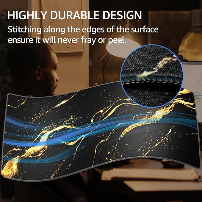 KTRIO Large Gaming Mouse Pad, Desk Mat, 31.5 x 15.7 in Black Gold, XXL | Smooth Micro-Weave Surface, Artistic Pattern Design, Non-Slip Rubber Base, Durable Stitched Edges, Office & Home Use - Image 3