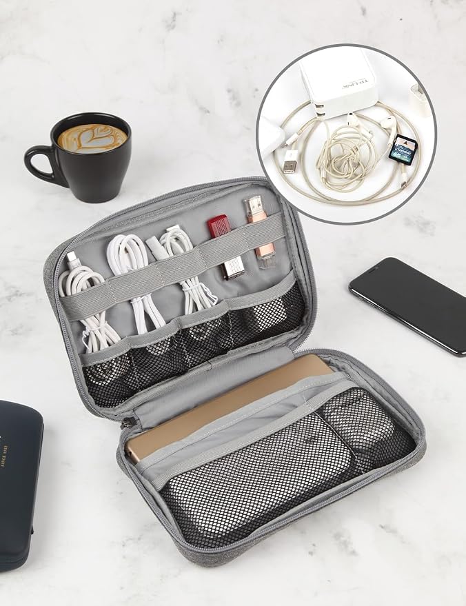GOX Cable Organizer Pouch – Case for Chargers and Cords, Cord Organizer Travel Black, Small Cable Organizer Bag for Earbuds & Tech Accessories(Grey-Large) - Image 9