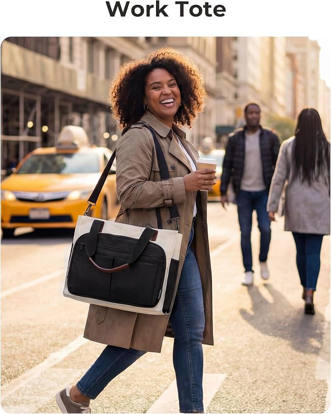 BAGSMART Small Tote Bag for Women, 13'' Laptop Canvas Work Bag with Zipper | 30oz/40oz Tumble & 11 Pockets Travel Tote, Teachers/Nurses, Lightweight Canvas or Water-Resistant Puffer Taslon Crossbody Bag - Image 2