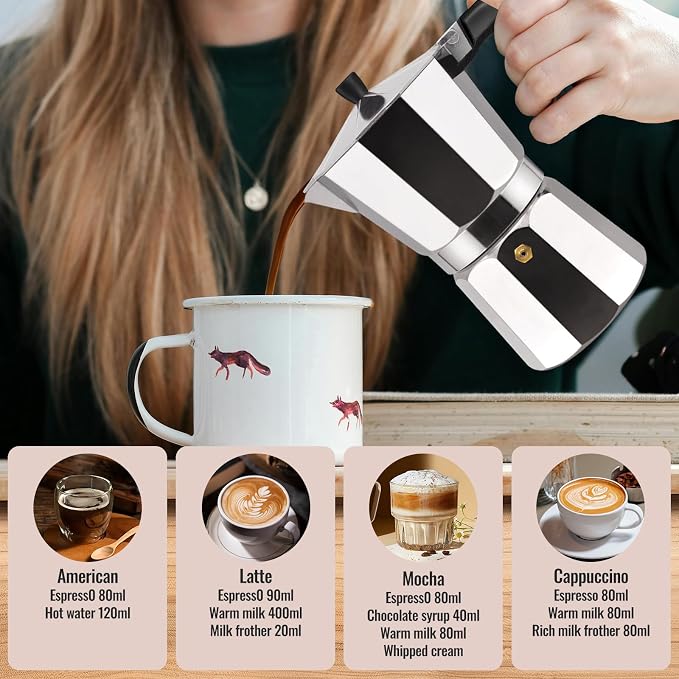 14 Cup Aluminum Moka Pot Classic Stovetop Espresso Coffee Maker 700ml 23oz Coffeemaker Percolator Mocha Pot Greca Coffee Maker Cafe Makers for Italian and Cuban Café Brewing Silver - Image 7