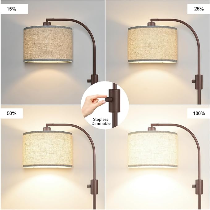 Nintiue Upgraded Modern Arc Dimmable Tall Standing Floor Lamp with Linen Shade, 1200 Lumens LED Bulb Included, for Living & Reading Room, Bedroom, Office & Nursery, Matte Brown - Image 3