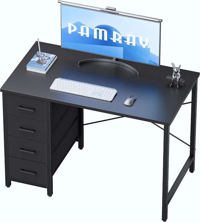 Pamray 32 Inch Computer Desk with 4 Drawers Small Office Desk for Home Bedroom Study Writing Simple Modern Computer Table Black by PAMRAY